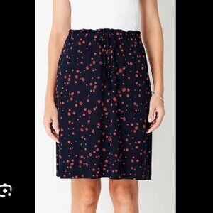 J. Jill | Navy and Red Floral Tie Waist Jersey Knee Length Skirt Size Small